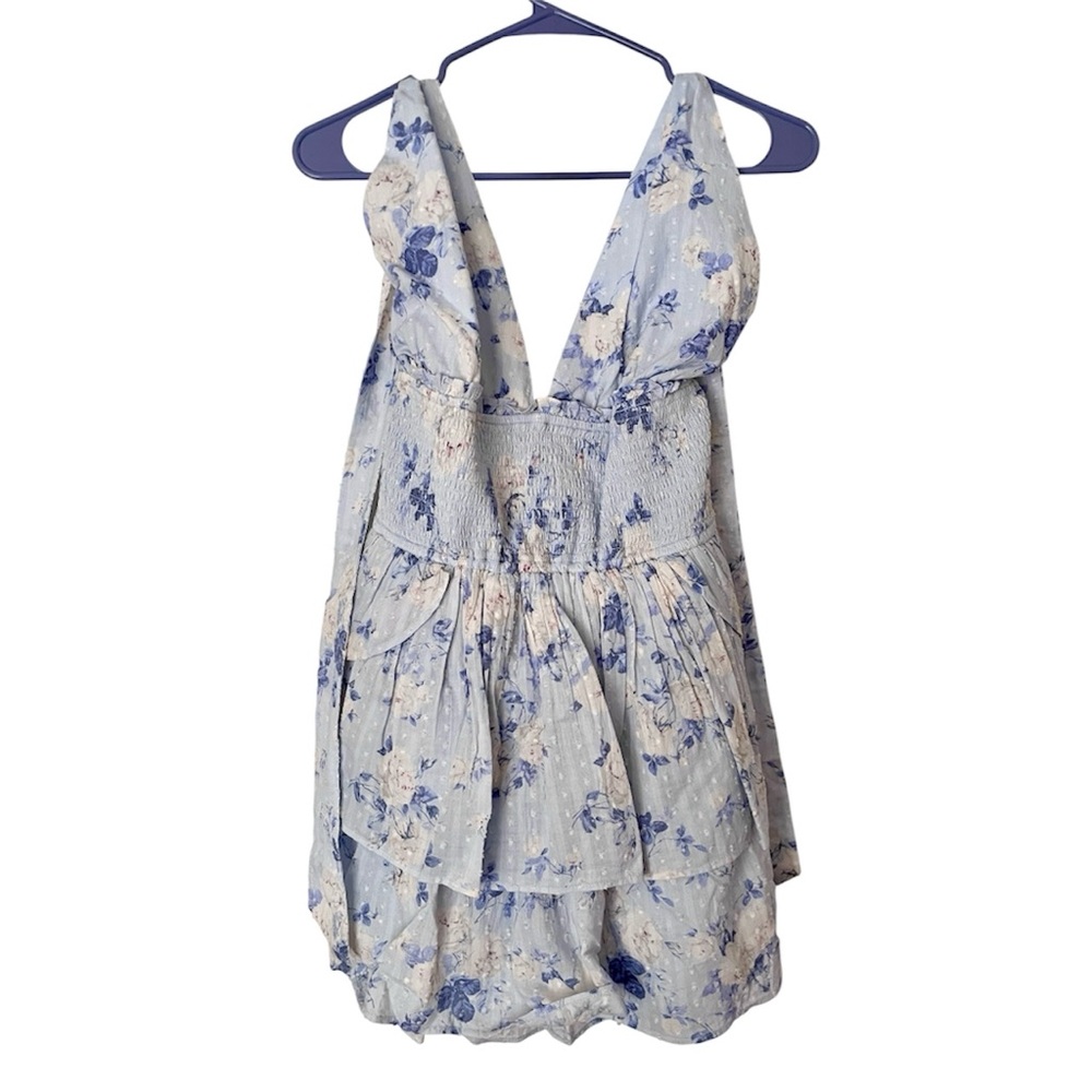 LoveShackFancy Deanna Halter Mini Dress Floral Whisper Blue Women’s Size XXL NWT - Picture 3 of 5